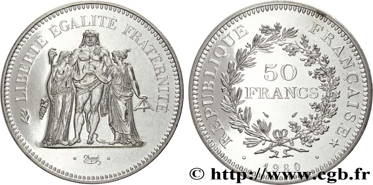 Pièce de 50 Francs Hercule en Argent de 1977 